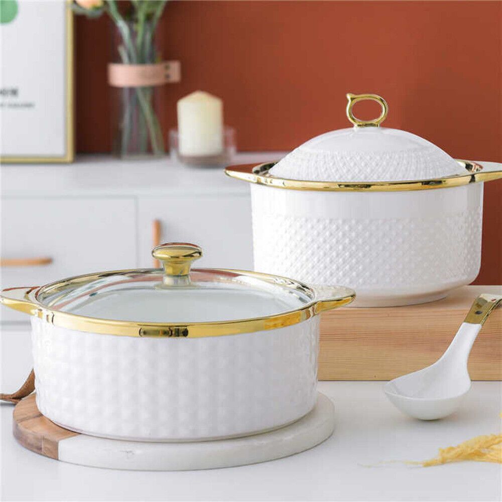 Bowl Set Ceramic Soup Pot Porcelain Tureen Cooking Pot With Lid and Spoon